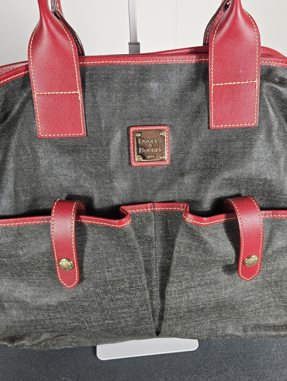 Dooney & Bourke Black Canvas Tote with Red Trim and Handles - Picture 5 of 13